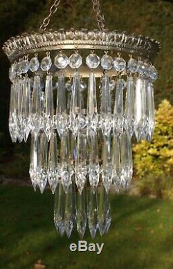 Stunning Vintage Cut Glass Crystal Ceiling Light Chandelier 3 Tiers Icicles +