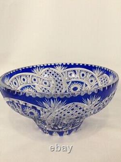 Stunning Vtg Blue Cut To Clear Crystal Bowl