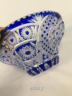 Stunning Vtg Blue Cut To Clear Crystal Bowl