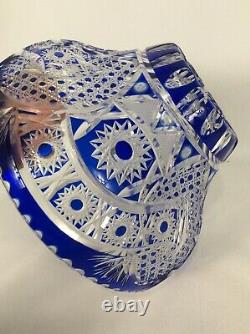 Stunning Vtg Blue Cut To Clear Crystal Bowl