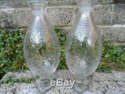 Stunning pair of Georgian 19thc antique cut glass crystal decanters square foot
