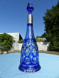 Superb Crystal Blue Cut To Clear Decanter Baccarat Bohemian Val Saint Lambert