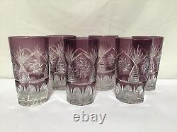 TT46 Vintage 6 Old Purple Very Beautiful Cut Crystal Tumbler Glass For Adults