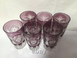 TT46 Vintage 6 Old Purple Very Beautiful Cut Crystal Tumbler Glass For Adults