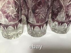 TT46 Vintage 6 Old Purple Very Beautiful Cut Crystal Tumbler Glass For Adults