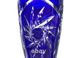 TWO CRYSTAL VASE Bohemian Crystal Cobalt Blue Cut to Clear Glass Antique