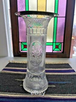 Tall American Brilliant Cut Glass Vase with Sterling Silver Rim ABCG 13 EXC