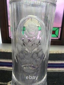 Tall American Brilliant Cut Glass Vase with Sterling Silver Rim ABCG 13 EXC
