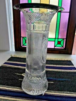 Tall American Brilliant Cut Glass Vase with Sterling Silver Rim ABCG 13 EXC