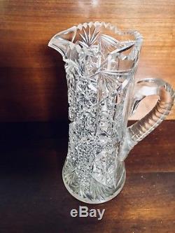 Tall And Heavy Cut Glass Crystal Pitcher