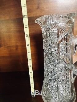 Tall And Heavy Cut Glass Crystal Pitcher