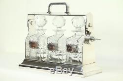 Tantalus Antique Silverplate Cut Crystal Decanter Set, England #29098