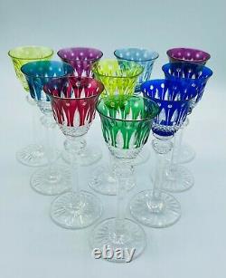 Ten Saint St. Louis France Colored Cut-to-clear Crystal Tommy Cordial Glasses