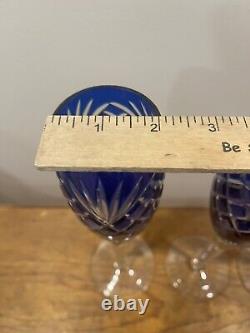 Three Champagne Flutes Cobalt Blue Cut To Clear Crystal Bohemian