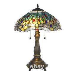 Tiffany Style Dragonfly Blue Table Lamp 23 Shade Bronze Hand Cut Stained Glass