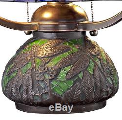 Tiffany Style Dragonfly Lamp Cut Stained Glass Reading Table Desk Mosaic Base