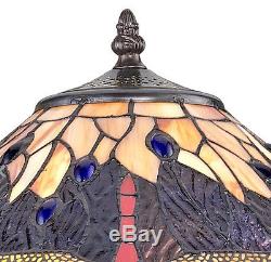 Tiffany Style Dragonfly Lamp Cut Stained Glass Reading Table Desk Mosaic Base