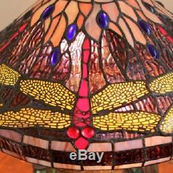 Tiffany Style Dragonfly Lamp Cut Stained Glass Reading Table Desk Mosaic Base