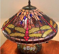 Tiffany Style Dragonfly Lamp Cut Stained Glass Reading Table Desk Mosaic Base