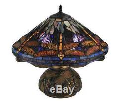 Tiffany Style Dragonfly Lamp Cut Stained Glass Reading Table Desk Mosaic Base