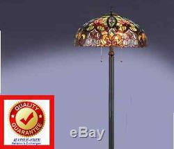 Tiffany Style Lamp / Floor Lamp Antique Bronze Finish Cut Stained Glass-FREE Shp
