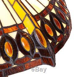 Tiffany Style Stained Cut Glass Beige Amberjack Table Lamp 2 light 16 Shade