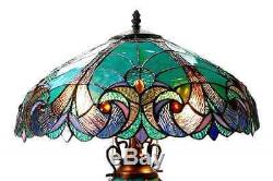 Tiffany Style Table Lamp with Vibrant Blue Green Handcrafted Cut Glass Victorian