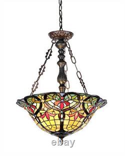 Tiffany Style Victorian Stained Cut Glass Inverted Pendant Hanging Ceiling Light