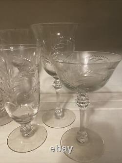 Tiffin Franciscan Kingsley Cut Crystal 1950's Lot 10 Ice Tea Water Sherbet