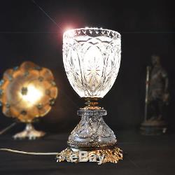 Top quality Art Deco crystal cut glass table lamp open chalice original fittings