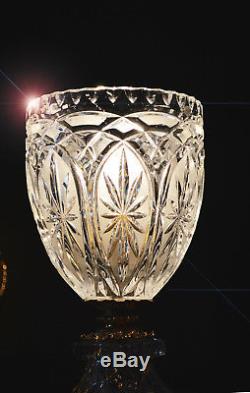 Top quality Art Deco crystal cut glass table lamp open chalice original fittings