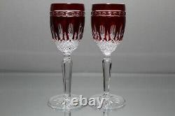 Two (2) Waterford Ruby Red Cut to Clear Clarendon Cordial Glasses 5 7/8 MINT
