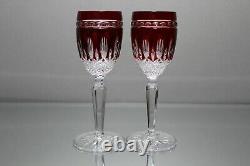 Two (2) Waterford Ruby Red Cut to Clear Clarendon Cordial Glasses 5 7/8 MINT