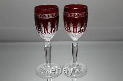 Two (2) Waterford Ruby Red Cut to Clear Clarendon Cordial Glasses 5 7/8 MINT