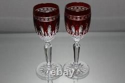 Two (2) Waterford Ruby Red Cut to Clear Clarendon Cordial Glasses 5 7/8 MINT