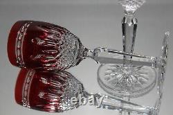 Two (2) Waterford Ruby Red Cut to Clear Clarendon Cordial Glasses 5 7/8 MINT