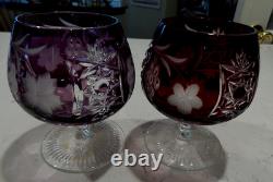 Two NACHTMANN TRAUBE AMETHYST AND RUBY RED CUT TO CLEAR BRANDY SNIFTERS