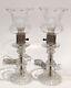 Two Victorian Ruffled Top Crystal Cut Glass, Art Deco Table Lamps, 13T, Vintage