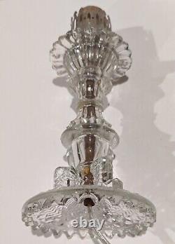 Two Victorian Ruffled Top Crystal Cut Glass, Art Deco Table Lamps, 13T, Vintage