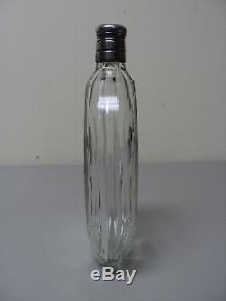 UNUSUAL 19th C. ANTIQUE LARGE CRYSTAL PANEL-CUT FLASK with SILVER TOP