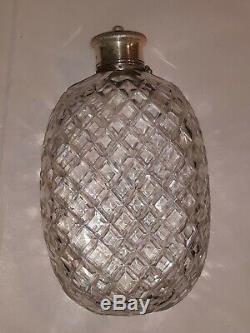 Unique Antique Americana Brilliant Cut Crystal Flask 1883 sterling lid hallmarks