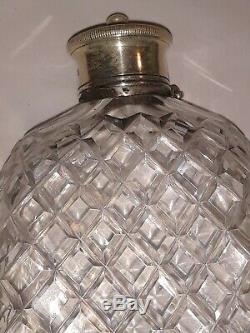 Unique Antique Americana Brilliant Cut Crystal Flask 1883 sterling lid hallmarks