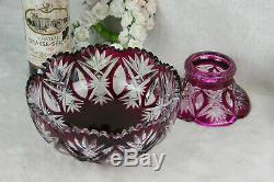 VAL SAINT LAMBERT Belgian Crystal purple cut clear Centerpiece bowl 2 parts