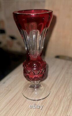 VAL SAINT LAMBERT Crystal glass Ruby Red Cut Vase- 1950s