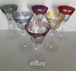 VAL ST. LAMBERT OSRAM 7 1/2 WINE GLASSES Cut to Clear Colored CRYSTAL RETIRED