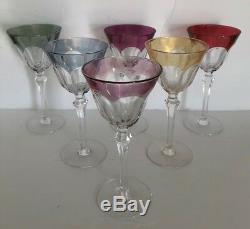 VAL ST. LAMBERT OSRAM 7 1/2 WINE GLASSES Cut to Clear Colored CRYSTAL RETIRED