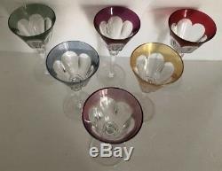 VAL ST. LAMBERT OSRAM 7 1/2 WINE GLASSES Cut to Clear Colored CRYSTAL RETIRED