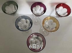 VAL ST. LAMBERT OSRAM 7 1/2 WINE GLASSES Cut to Clear Colored CRYSTAL RETIRED