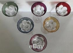 VAL ST. LAMBERT OSRAM 7 1/2 WINE GLASSES Cut to Clear Colored CRYSTAL RETIRED