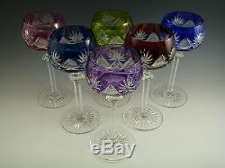 VAL St LAMBERT Crystal BERNCASTEL Cut Coloured Hock Glasses Set of 6